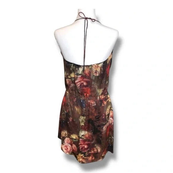 Haute Hippie Silk Floral Halter Mini Dress NWT Burgundy Plum Gold Size  Medium - www.sanvalentin.cl